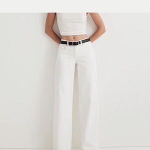 White Wide-Leg Pants with Black Belt